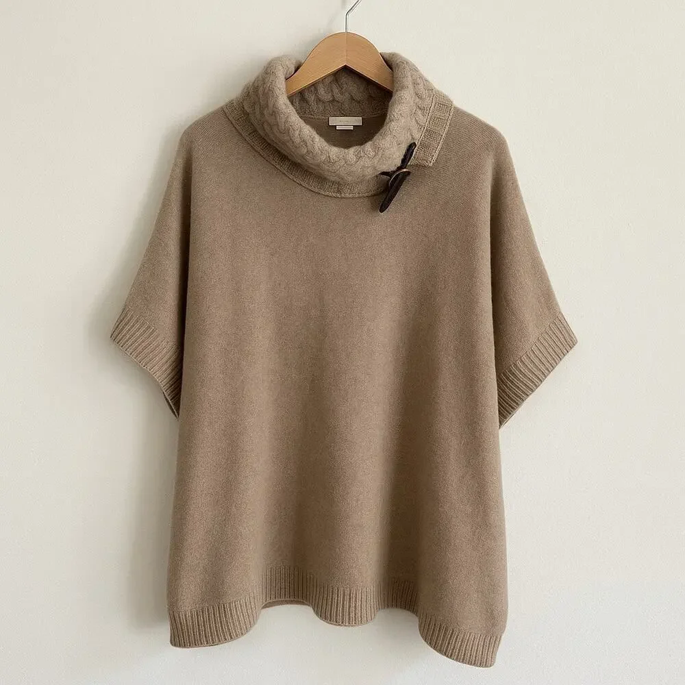 Nordstrom 100% Cashmere Cowl Neck Poncho Sweater One Size Equestrian Luxury - Picture 1 of 7